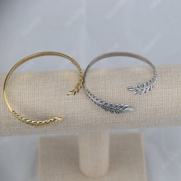 Stainless Steel Leaf Cuff Bracelet – Gold or Silver Electroplated - Picture 6 of 6